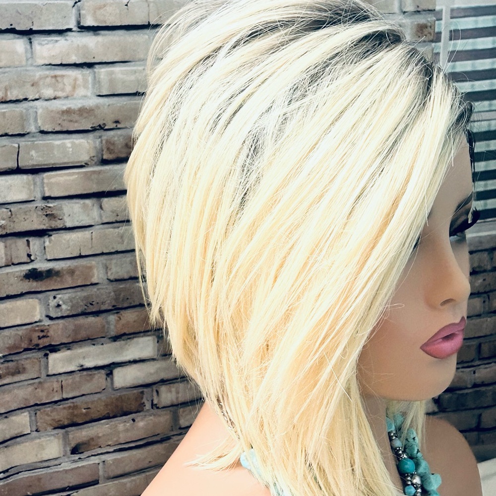 NDE Premium Blend Long Pixie Cut Ombré Platinum Blonde Black Shake N Go Wig